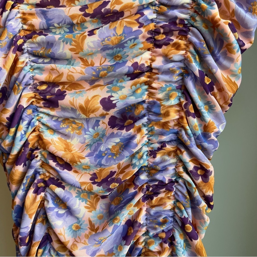 Zara Purple Print Ruched Mini Dress - Picture 11 of 17
